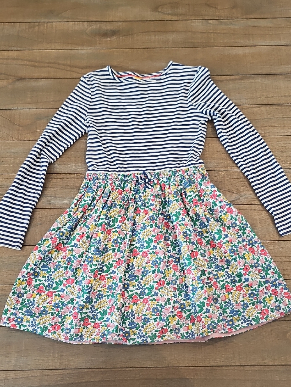 Mini Boden Navy Striped Top with Multicolor Floral Skirt Dress